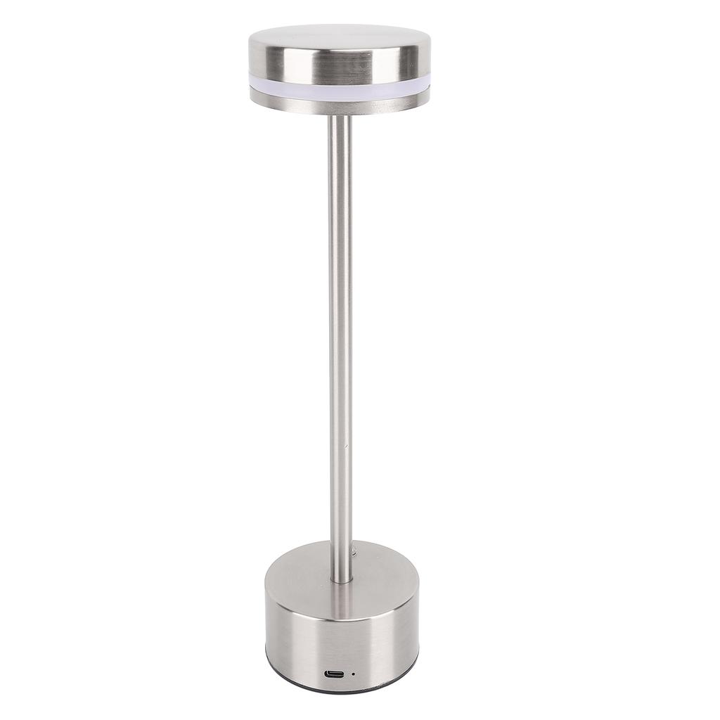 Rechargeable Cordless Table Lamp Modern Dimmable 3 Color Temperatures Portable Bedside Lamp Silver