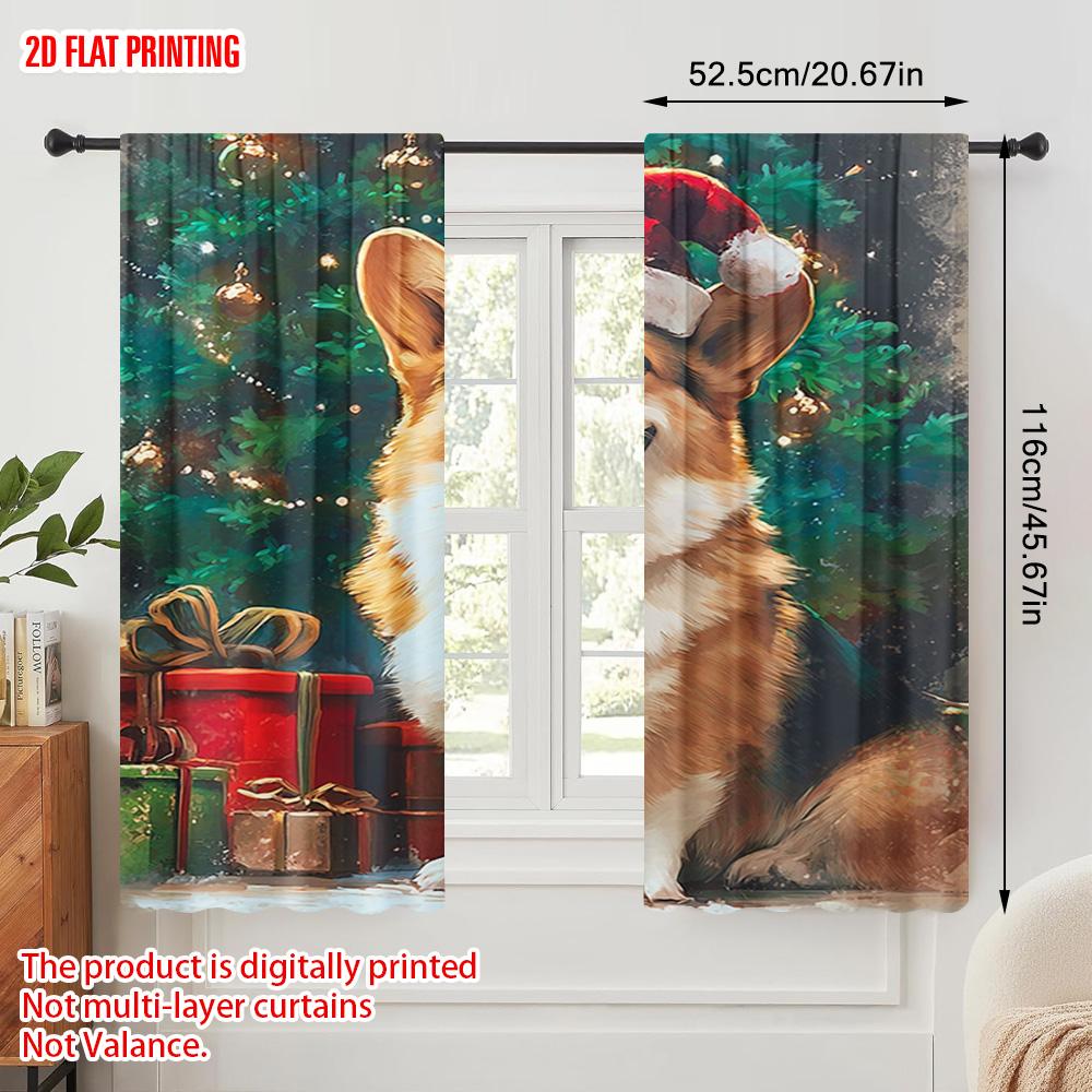 2pcs,2D plane printing Pattern Curtains Corgi Dog Versatile Fabric (without rod) Home Decor for Bedroom & Living Room Decor