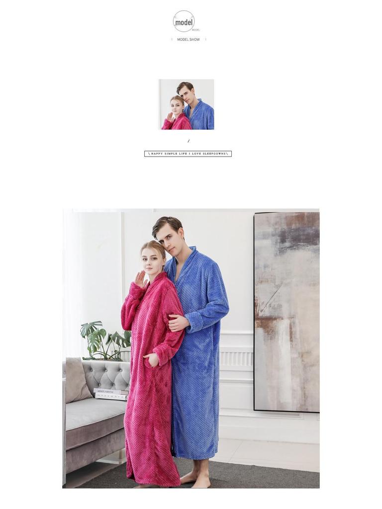 Flanell-Bademantel für Paare: Verdicktes, Überlanges, Übergrößen-Nachthemd für Männer und Frauen