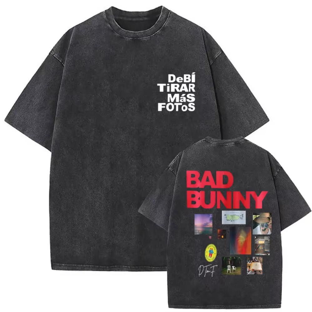 s Vintage Washed Bad Bunny Album T Shirt Mens Gothic Hip Hop Short Sleeve Tshirts Pop Fashion Casual Tshirt Streetwear