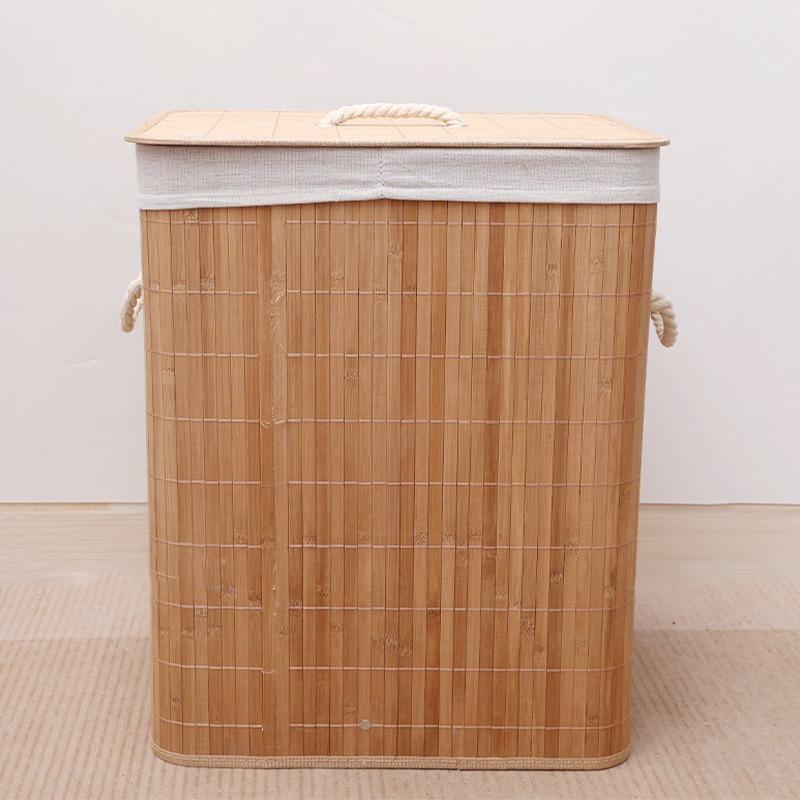 Faltbarer Bambus-Wäschekorb mit Deckel 60L Fassungsvermögen Aufbewahrungsbehälter für effiziente Haushaltskleiderorganisation 40x30x50cm Platzsparend