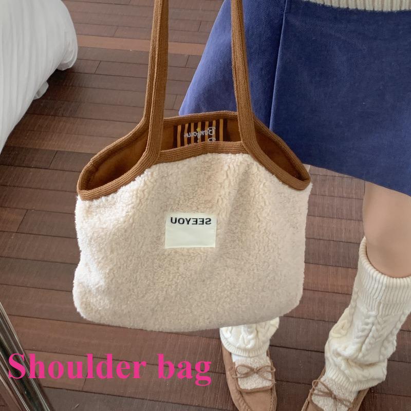 Autumn Retro Double-sided Women Suede Shoulder Bags Large Capacity Ladies Handbags Tote Versatile Faux Lamb Wool Crossbody Bag