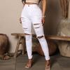 New Black and White Elastic Hole Denim Jeans Women's Slim Fit Pants