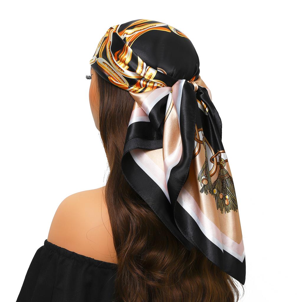 Silk Scarves Women Luxury Brand Summer Fashion Designer Head/Hair Scarf 90*90cm Hijab Bandana Cheveux Foulard Femme 90X90CM