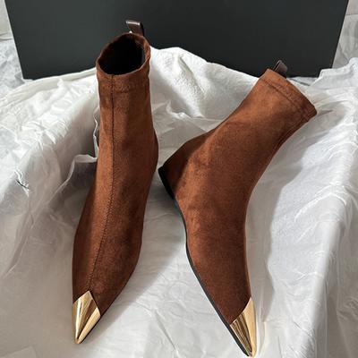 High-end Women's Boots Luxury Pointed Toe Flats Suede Shoes for Woman Elegant Winter Chelsea Short Boots Brand Dress Mujer Botas