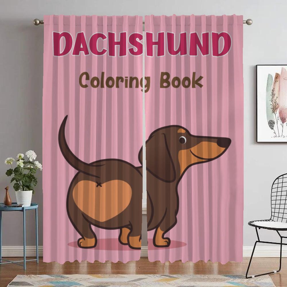 Dachshund Anti-mosquito Curtains 2 Pieces Halloween Decoration Kitchen Curtains for Living Room Curtain Partition Shades Elegant