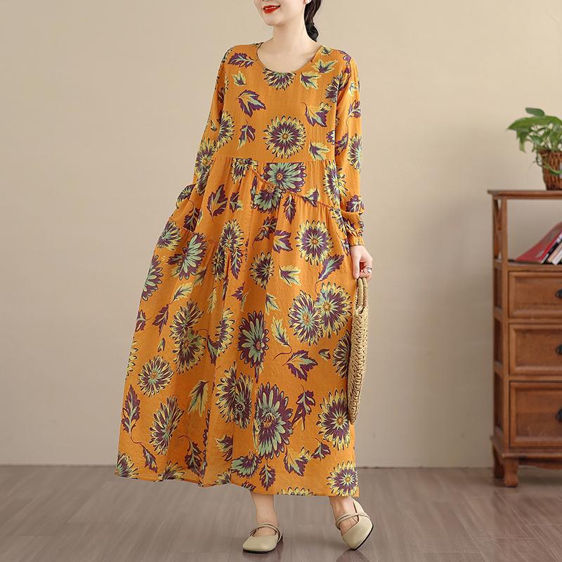 

DIMANAF Новий 2025 Жіноча Великий Розмір Весняна Довга Сукня Вільна Базова Вінтажна Оверсайз Довгий Рукав Максі Квіткова One size