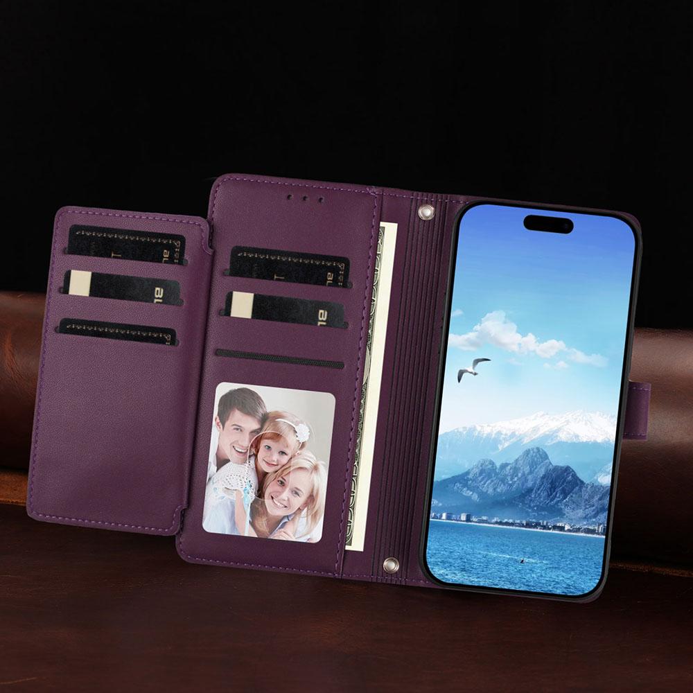 Leather Card Holder Case For Samsung Galaxy S26 Edge S25 Ultra S24 Plus S23 FE S22 Flip Book Wallet Protect Phone Cover Strap