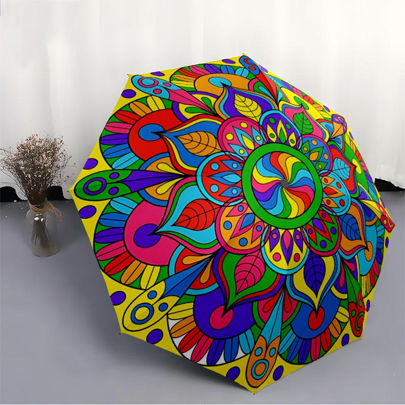1pc Mandala Psychedelic Automatic Opening/Closing Umbrella with Operation & Windproof Canopy - Folding Design, Holiday Gift yy260225183