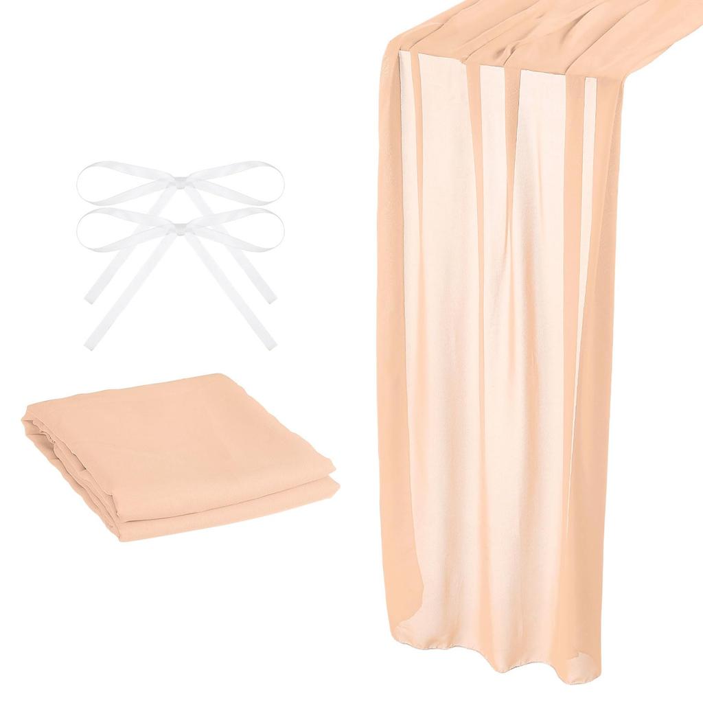 Uxcell Chiffon Table Runner 3M 72 X 305 Cm Rustic Gauze Tablecloth Sheer Wedding Table Runner for Wedding Bridal Party Table Decoration Light Peach