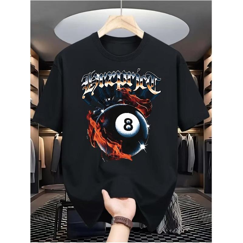 

European sizes Flame Ball Craze Men S Casual Digital Print T-Shirt - Featuring a Round Neck, Short Sleeves, Street Hip-Hop Style 4XL чорний
