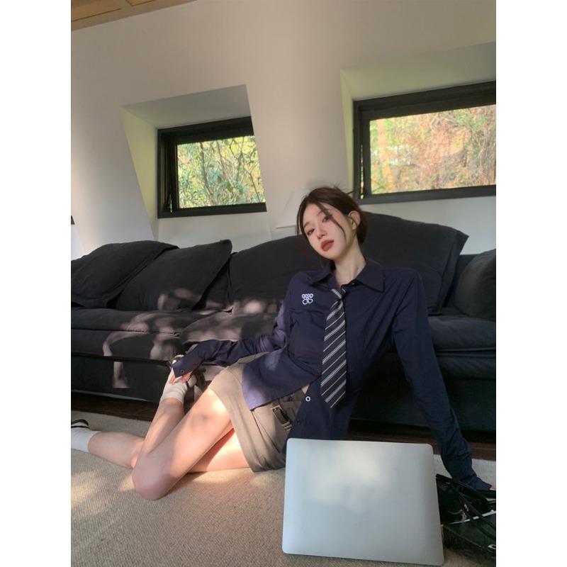 Dámské halenky bílé Y2k s dlouhým rukávem, vyšívané košile s vázáním, korejská móda, slim, lolita, harajuku, JK topy