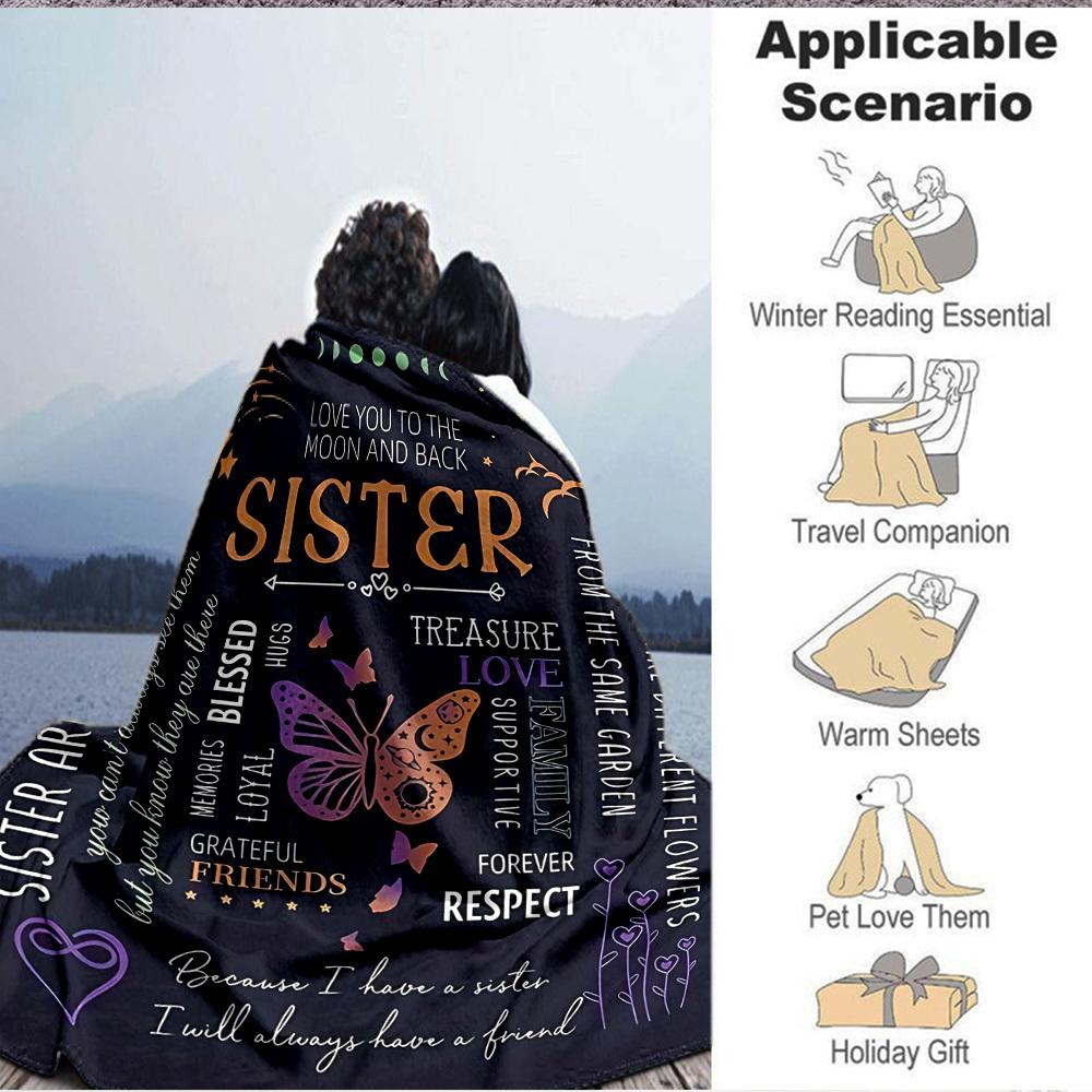 1pc To Sister Quotes Blanket, Lightweight Flannel Throw For Sofa, Bed, Travel, Camping, Livingroom, Office, Couch, Chair, And Bed,