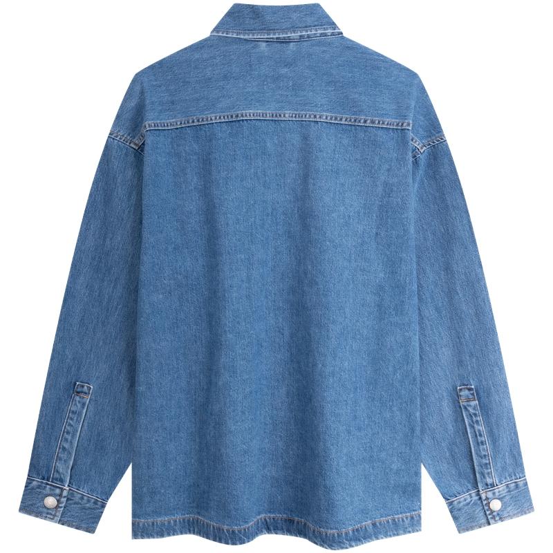Calvin Klein Minimalist Fabric Label Vintage Loose Long Sleeve Shirt Men shirts Light-Blue J325555