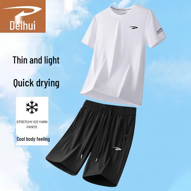

Men s Ice Silk Quick-Dry T-Shirt & Shorts Sport Set 4XL