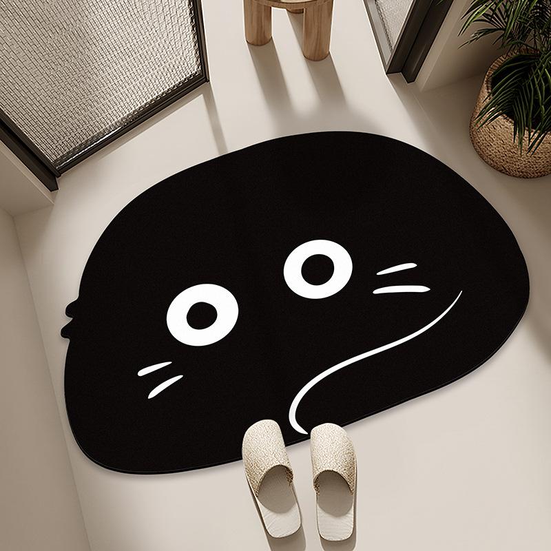Diatom Mud Floor Mat Bathroom Water Absorption Quick-drying Foot Pad Cartoon Black Cat Dirty-resistant Anti-slip Pad Household Bathroom Entrance Mat