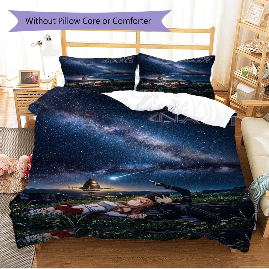 Name Custom Sword Art Online Pattern Bedding Set Quilt Cover Pillowcase Home Decor Gift (1 * duvet cover + 2 * pillowcase, without core)