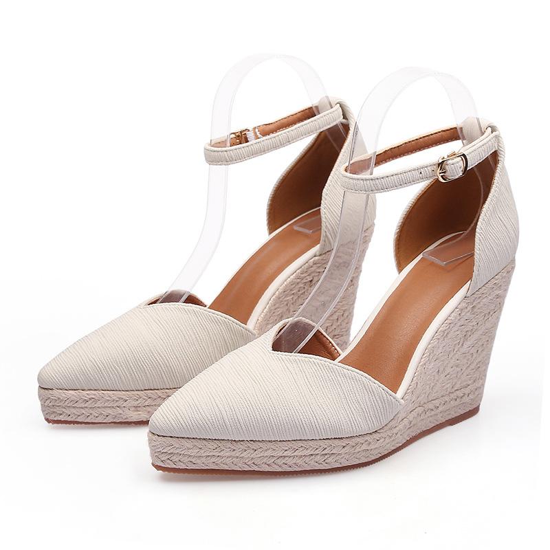 Fashion Wedges High Heel Platform Sandals Women Point Toe Hemp Heels Ankle Strap Sandals Ladies Summer Chaussures Femme Sandalias Mujer