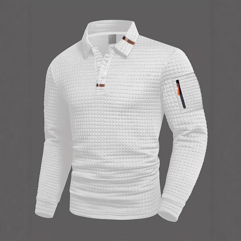Mens Long Sleeve Polo Shirt Checkered Patchwork Casual Fashion Slim Fit Young Adults