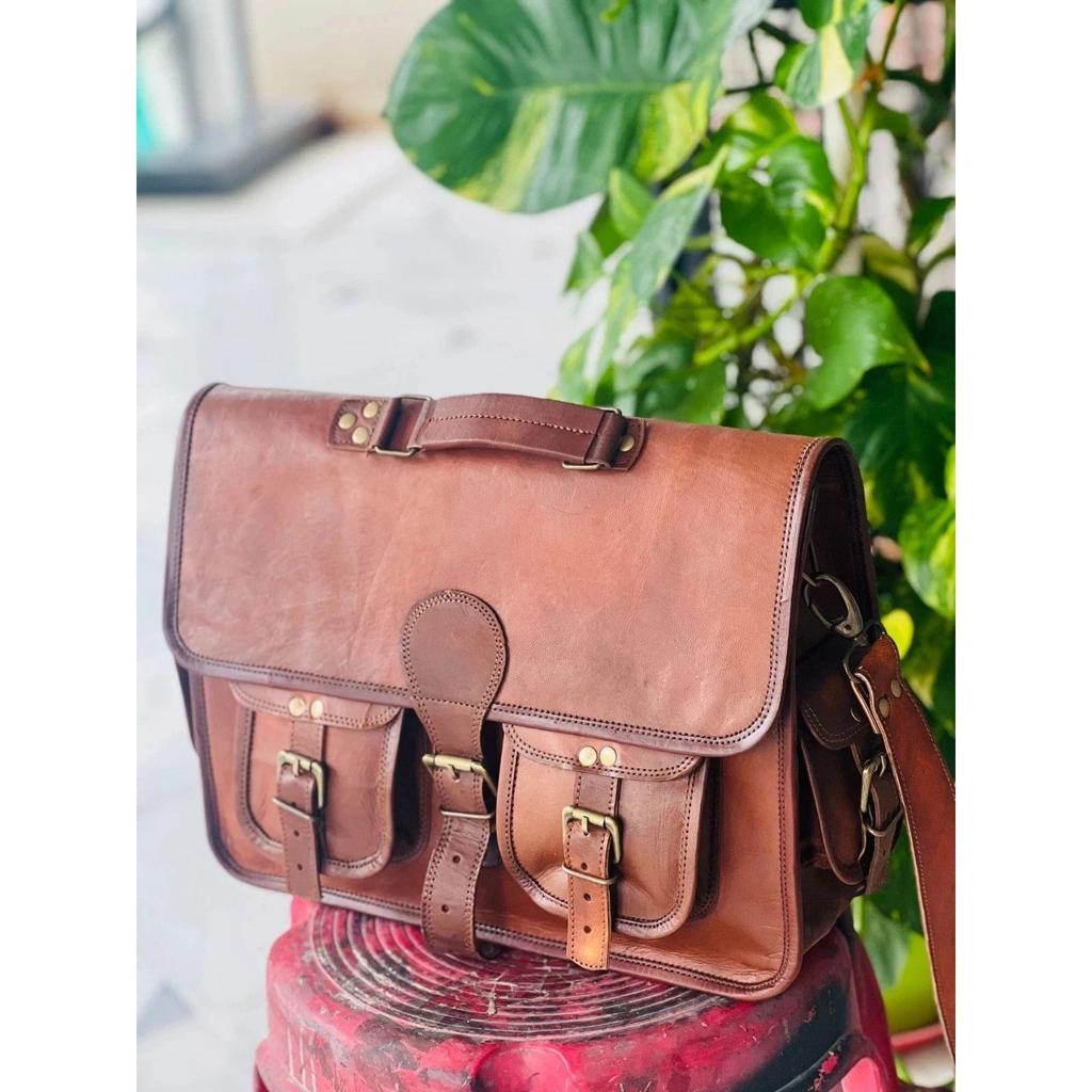 Handmade Men's Wax Leather Vintage Laptop Messenger Briefcase Bag Satchel