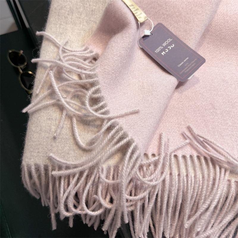 100 wool clip flower solid color double-sided scarf women's winter new unisex high-end gift