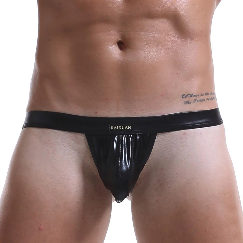 Men Sexy Underwear Bare Buttocks Leather Underpants Pouch Thong G-String