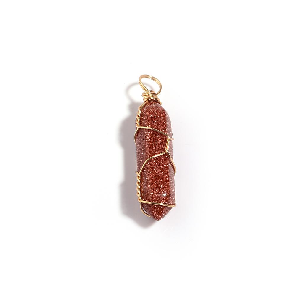 1 Pc Natural Stone Charms 40mm Color Bullet Shaped Handmade Gold Wire Pendants for DIY Necklace Gifts Jewelry Making Accessories