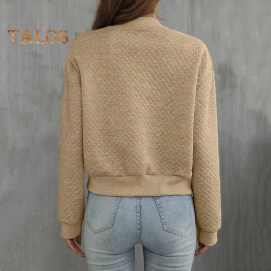 Damenjacke mit Rundhalsausschnitt, einfarbig, Reißverschluss, lockerer Thermo-Kurzmantel, elastische Bündchen, langärmelig, Pendeln, Dating, Frühling, Herbst, Wintermantel