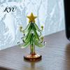 Modern Glass Xmas Sculpture Christmas Tree Figurine, Handmade Santa Deer Desk Decor, Miniature Tabletop Holiday Decoration Ornament for Car