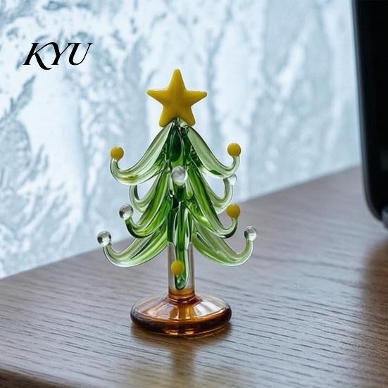 Modern Glass Xmas Sculpture Christmas Tree Figurine, Handmade Santa Deer Desk Decor, Miniature Tabletop Holiday Decoration Ornament for Car
