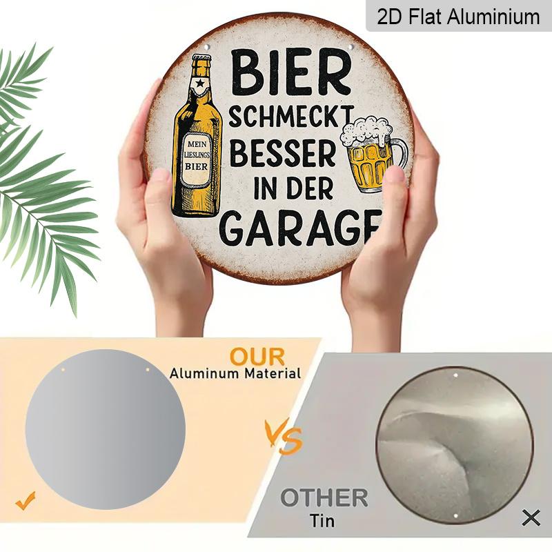 2D Flat, 1pc 7.87inchs Suitable for Garage & for Man Cave Beer-Themed Vintage Aluminum Wall Sign - "Beer Tastes Better In the Garage" Humorous Retro