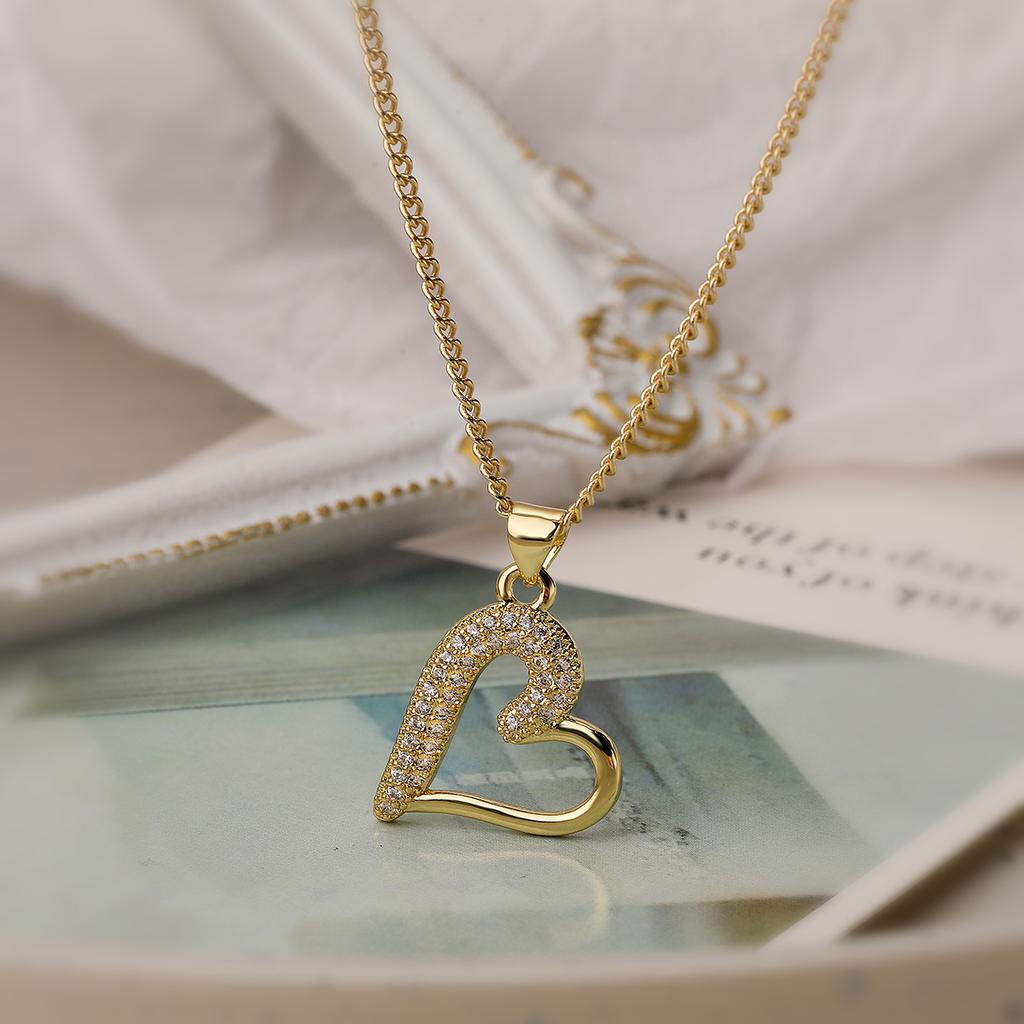 Mafisar Non-Fading Gold Color 316L Stainless Steel Party Jewelry Shiny AAA CZ Zircon Heart Pendants Necklaces For Women