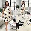Women's Cute Black Cat Print Nightdress, Casual Loose Short Sleeve Sleep Dress, Soft Summer Loungewear for Ladies
