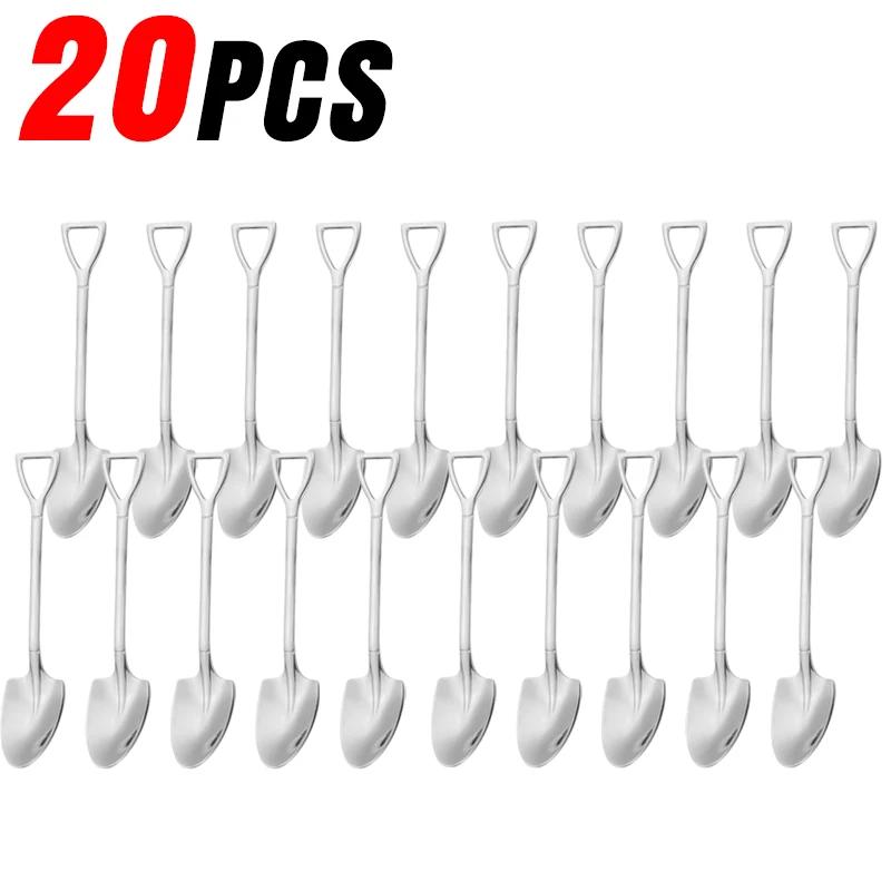 Stainless Steel Shovel Spoon Creative Gold Silver Coffee Spoons Ice Cream Dessert Scoops Teaspoon Kitchen Tableware Cutlery Sets