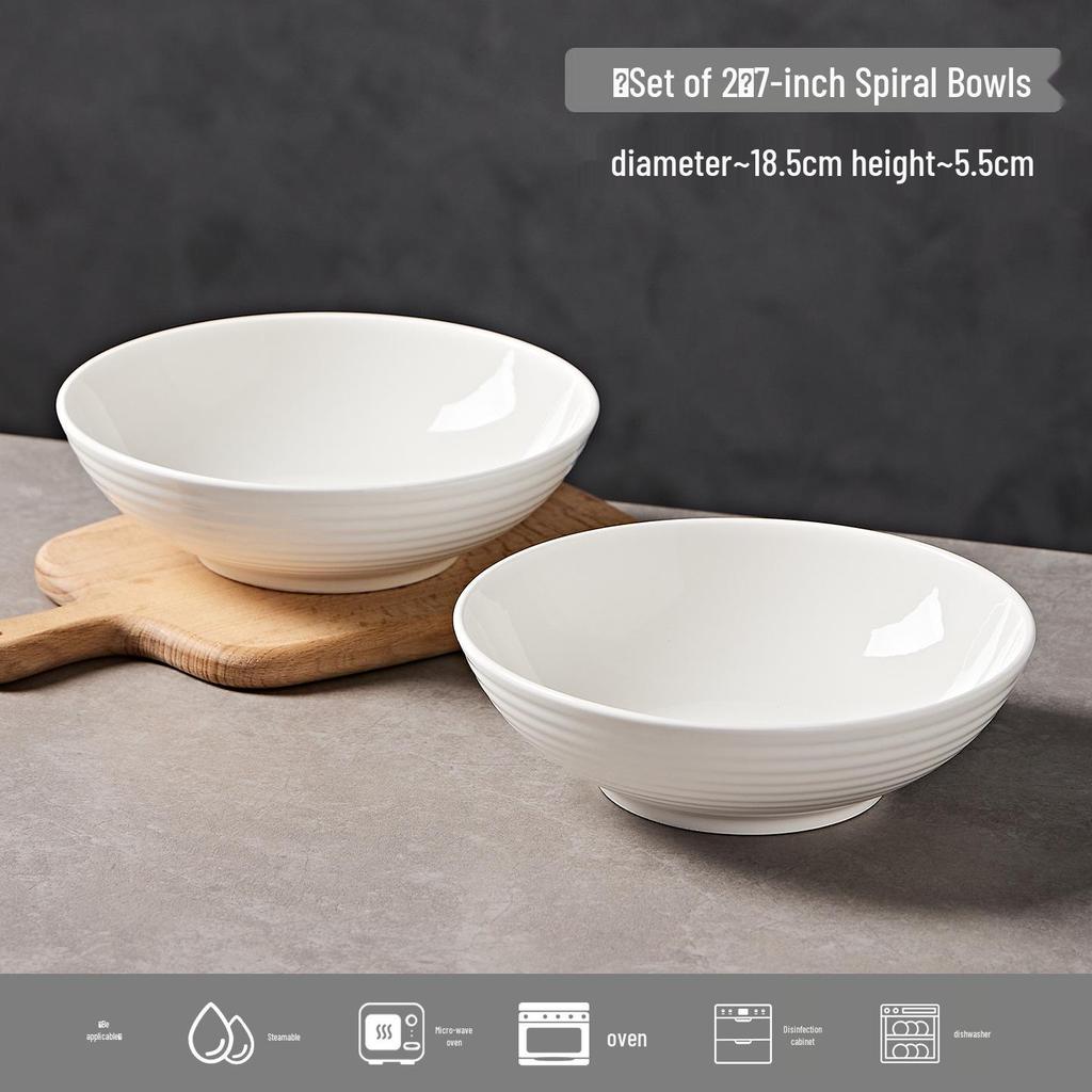 Reines Weißes Keramikschüssel- & Teller-Set: Einfaches Geschirr für Suppe, Nudeln & Reis