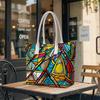Vibrant Geometric Tote Bag Trendy Artistic Casual Shopping Shoulder Bag for Daily Use