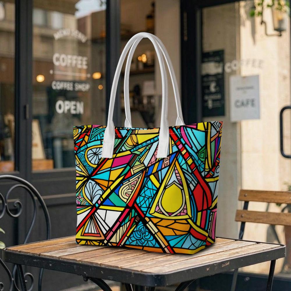 Vibrant Geometric Tote Bag Trendy Artistic Casual Shopping Shoulder Bag for Daily Use