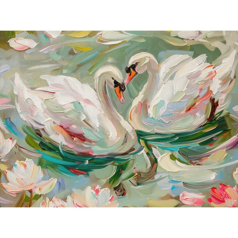 

Vintage Classic Oil Painting of Two White Swans in Lotus Pond Poster Canvas Printing Art Pictures Home Room Wall Decor Gift 21cm×30cm NoFrame