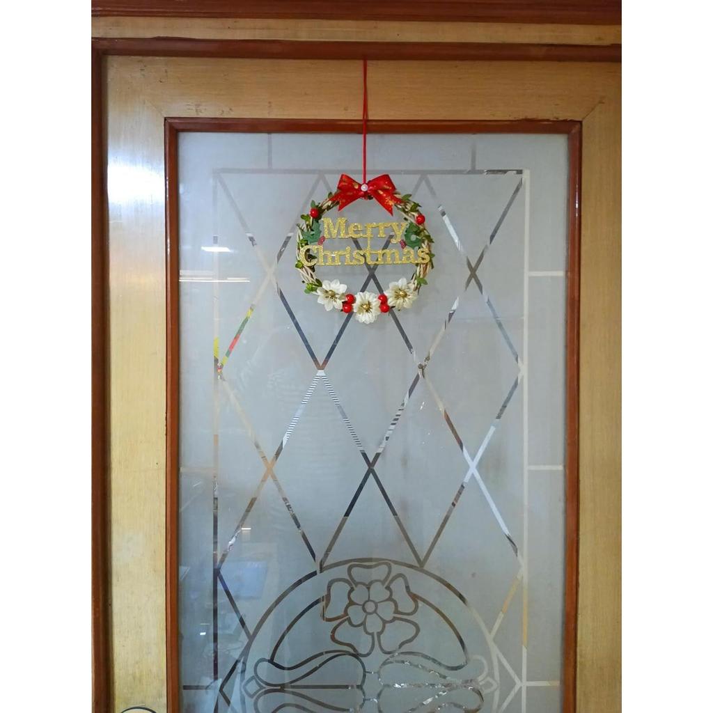 Decorated Christmas Wooden Wreath for Front Door - Size 7.5 Inch, Wall Hanging, Decoration for Church, Home, Office, Shopping Malls