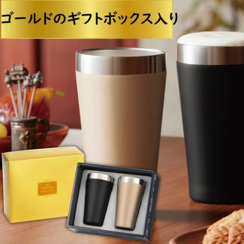 Pair of 340ml Stainless Steel Tumblers, Set of 2 Colors, Thermo Mug, Double-Layer Vacuum Insulation, Keeps Drinks Hot or Cold, Stylish Matte Gold & Bl