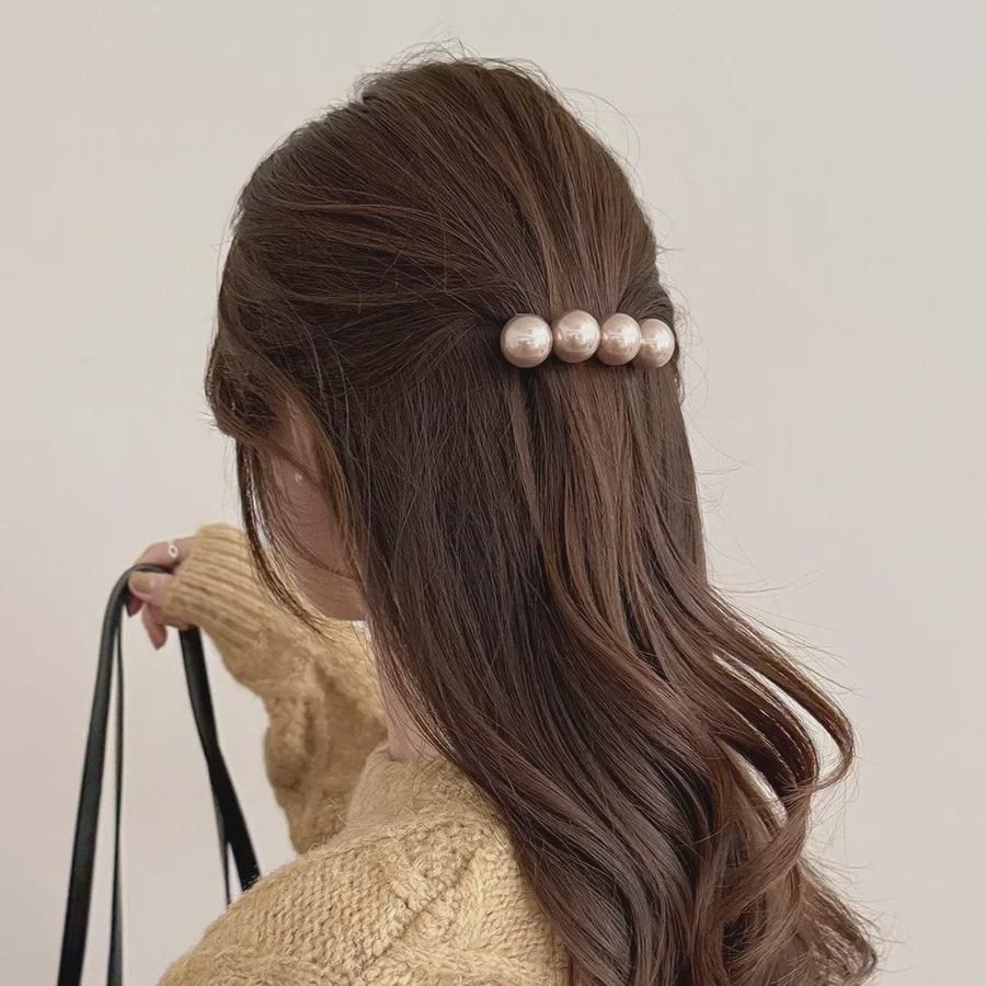 Elegant Large Pearl Hairpin: Stylish Spring Clip & Three-Dimensional Side Clip Accessory