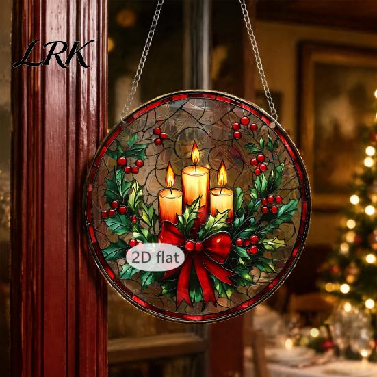 Decorative Chains for Hanging Ornaments Christmas Acrylic Window Decor, 2D Holographic Stained Glass Art Indoor Festive Atmosphere Decor Ornament with