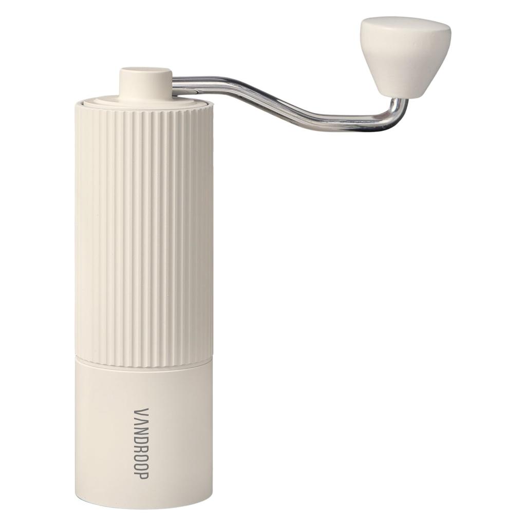 Vandroop Manual Coffee Grinder, 25g Capacity, Portable, Easy To Clean, Adjustable Coarseness, Stainless Steel Coffee Grinder with Brush (White)