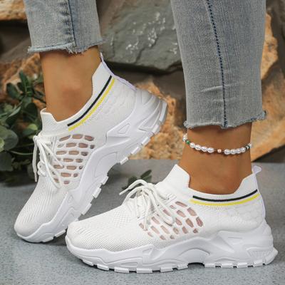 Damen Sneaker Slip On Fliegende Schuhe Atmungsaktive Mesh Plateau Sneaker Outdoor Tennisschuhe Frühling Dicke Sohle Sneaker