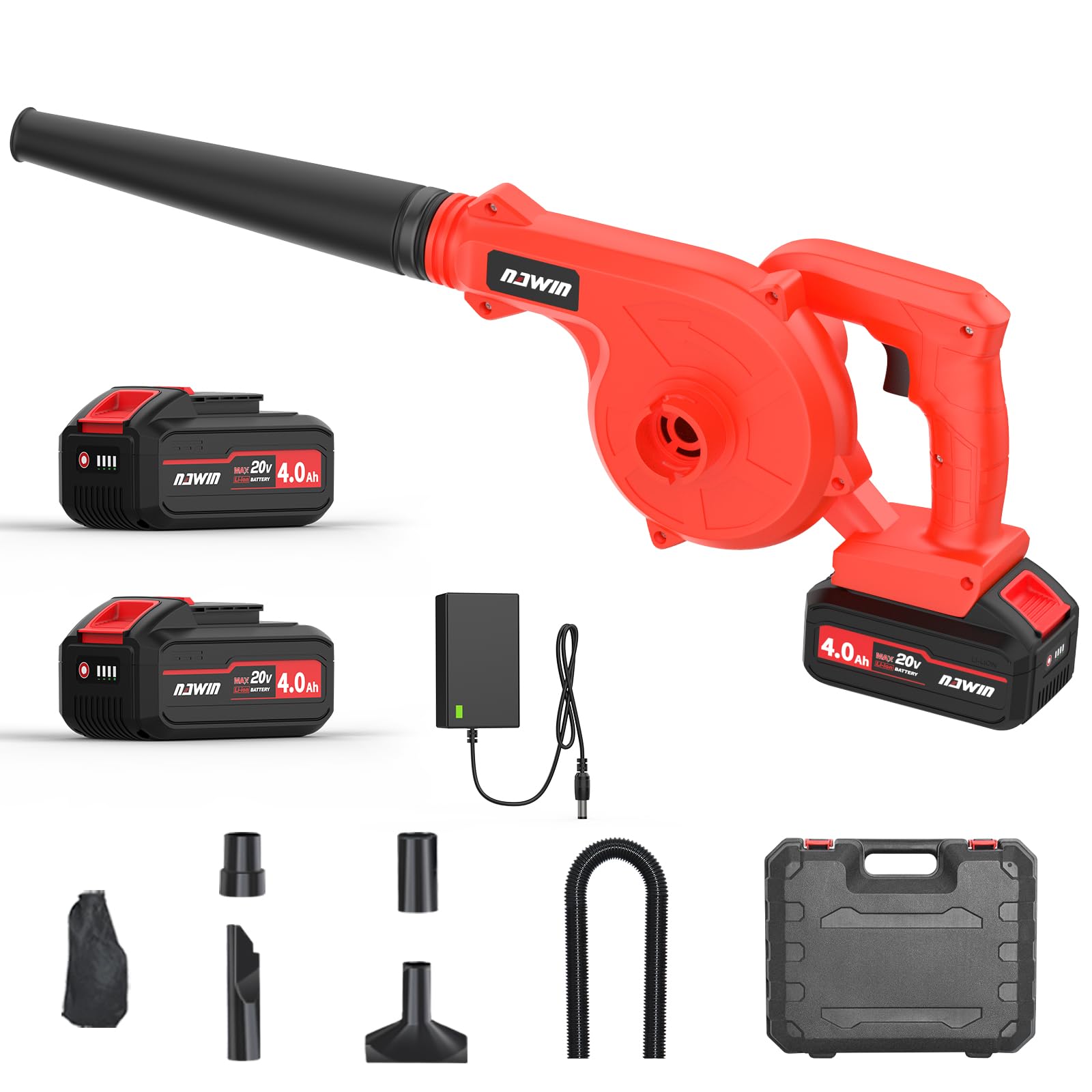 

Аккумуляторный воздуходув Navin 20 В с двумя беспроводными воздуходувами с регулируемой скоростью для пыли, листьев, воды. Включает широкий спектр инструкций и компактное хранение красный