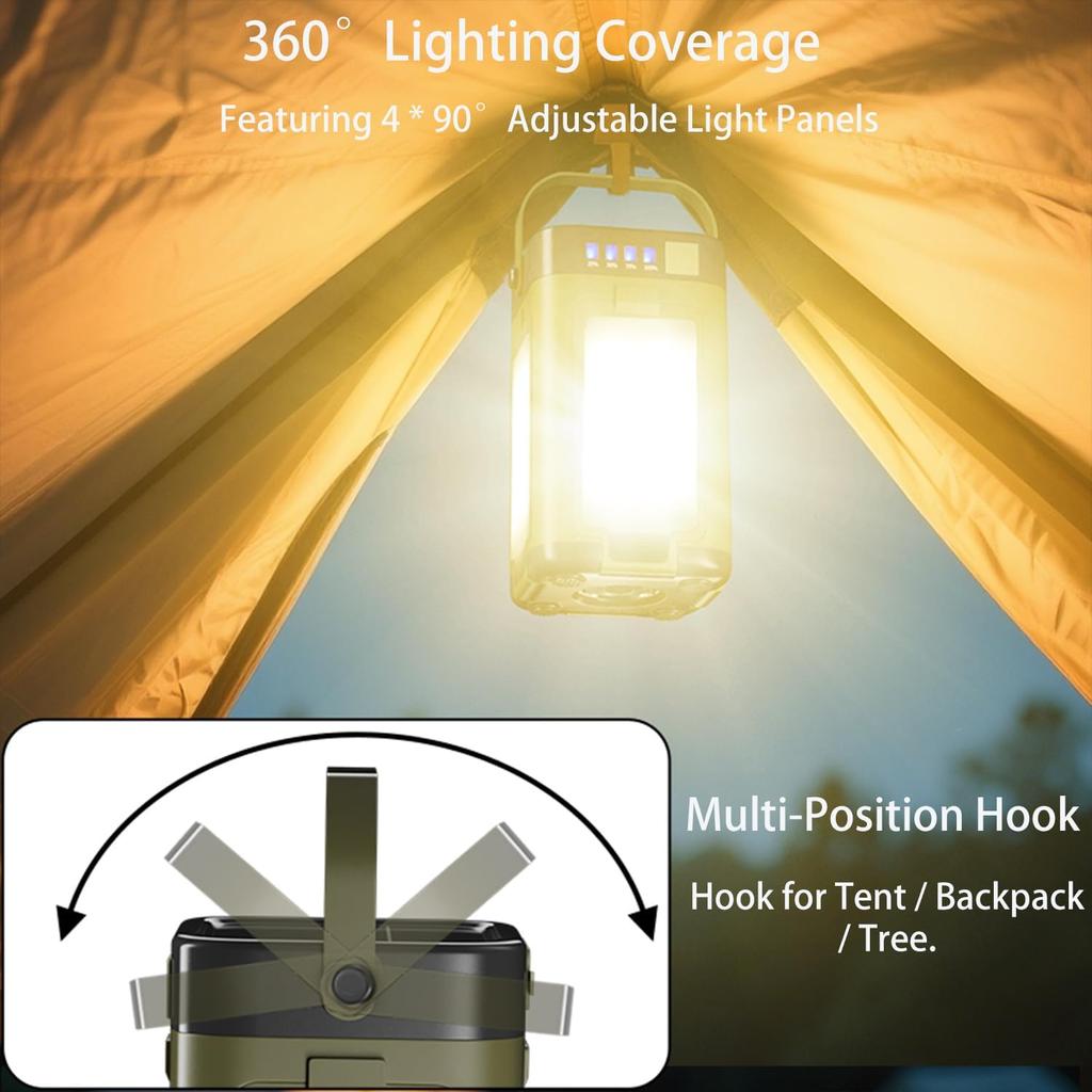 Solar LED Camping Lantern Portable IPX4 Waterproof Rechargeable 2000mAh Solar Charging 6 Modes Flashlight Tent Lights for Camping Hiking