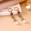European & American Light Luxury Zircon Pearl Earrings - Colorful Four-Leaf Clover Design