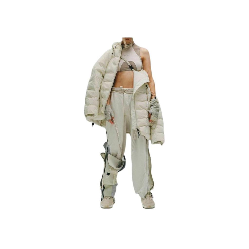 Adidas Originals X Hamcus Collaboration FW23 Solid Color Quilted Logo Drawstring Hooded Zipper Down Jacket Unisex Outerwear White IU4837