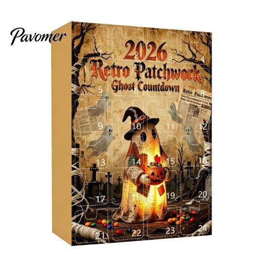 Seasonal Home Accents Halloween Advent Calendar, 24 Day Countdown Box with Mini Country Style Party Decor Ghost Figures, Rustic Farmhouse for