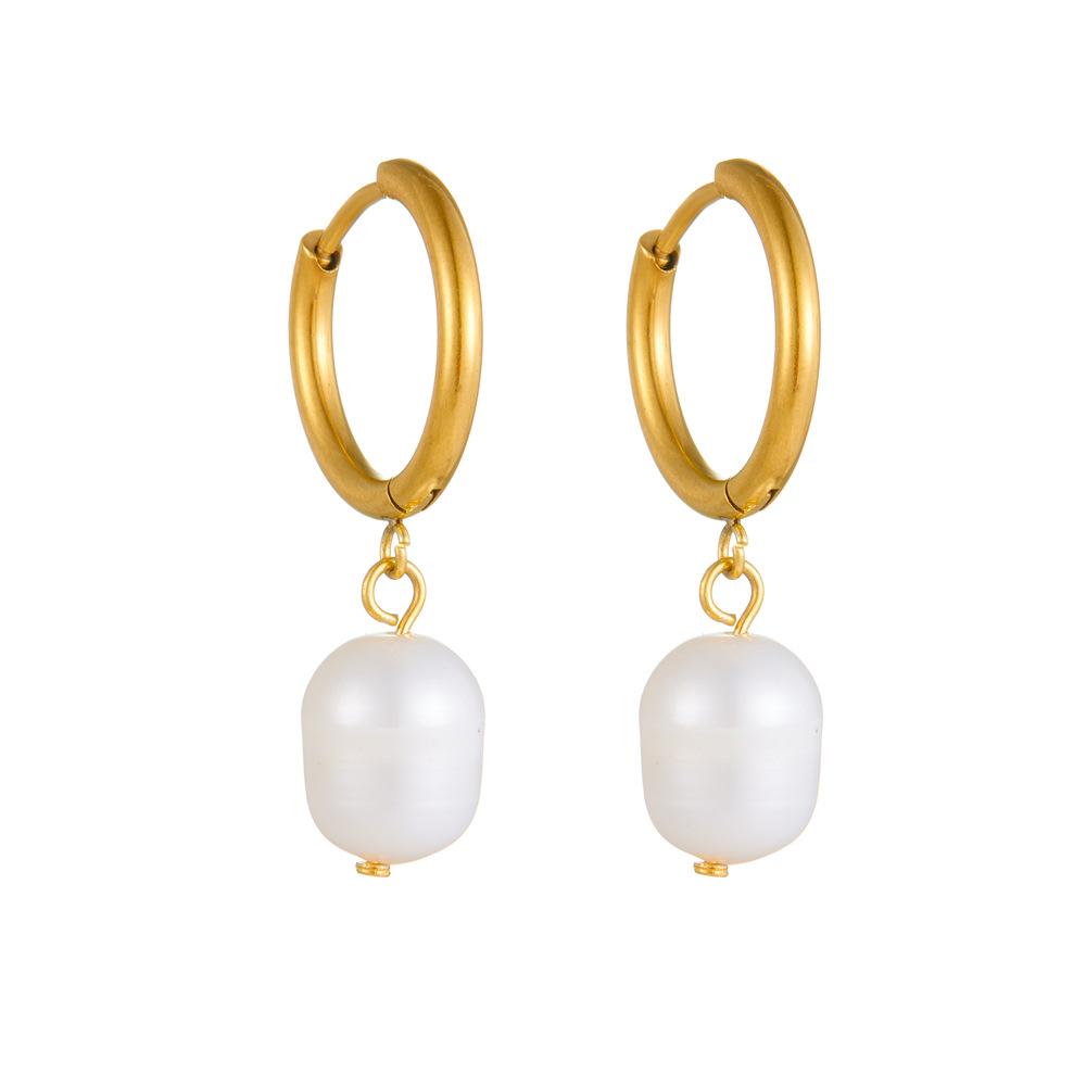 Light Luxury Simple Freshwater Pearl Earrings, Rings, Premium Earrings, Women's Stainless Steel Gold Earrings Ins